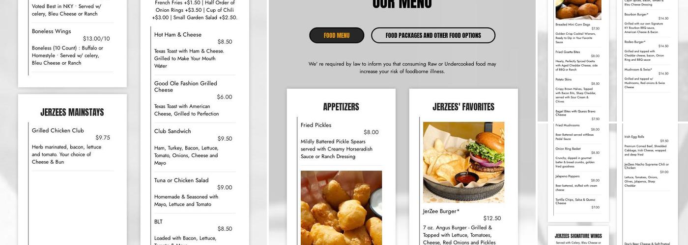 JerZees Pub Menu