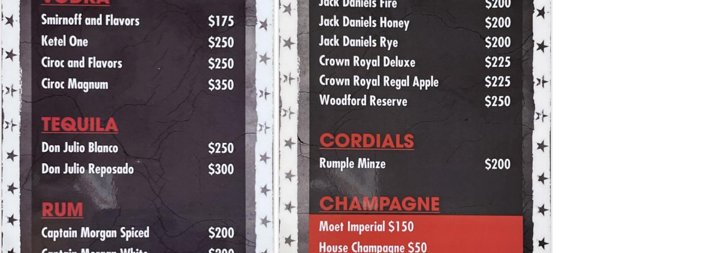 PBR Baltimore Menu