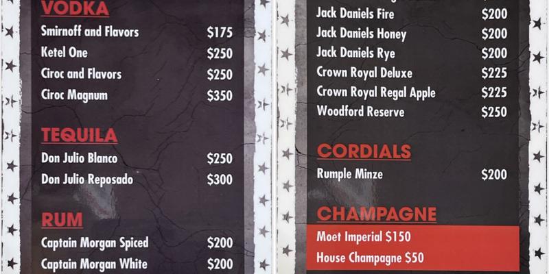 PBR Baltimore Menu