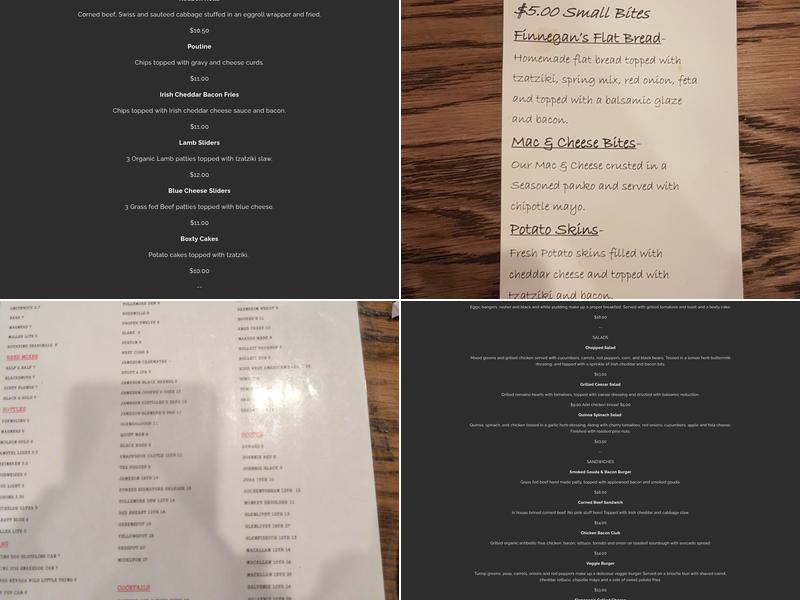 Finnegan’s Wake Irish Pub Menu