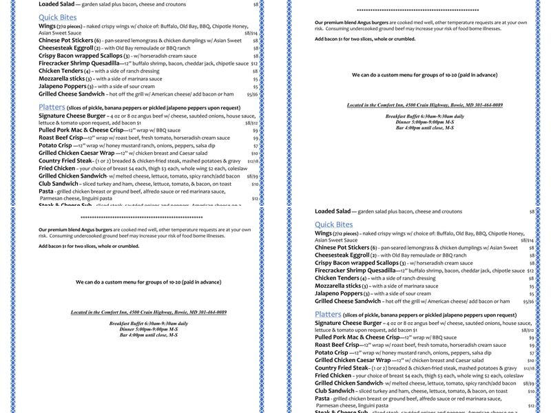 Chessie's Chesapeake Grille Menu