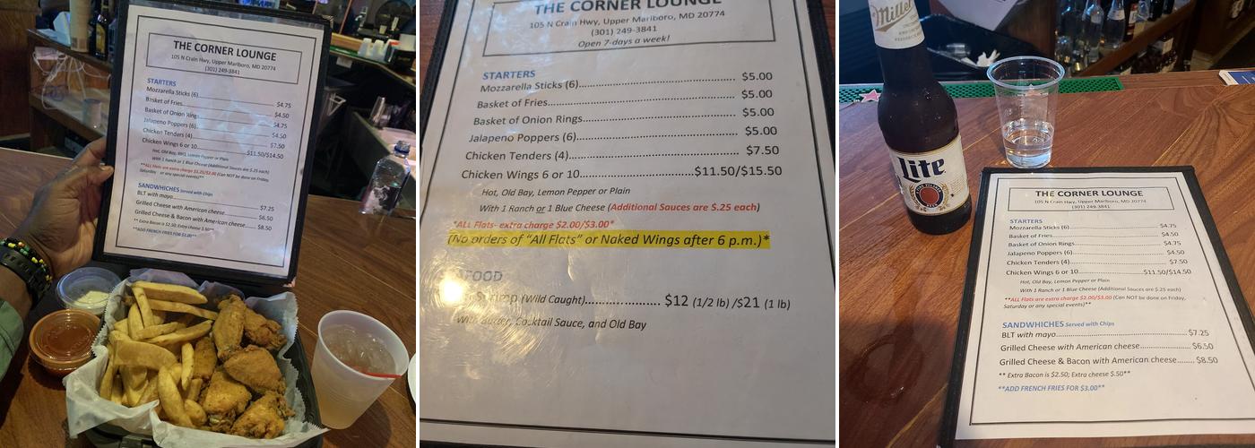 The CORNER LOUNGE Menu
