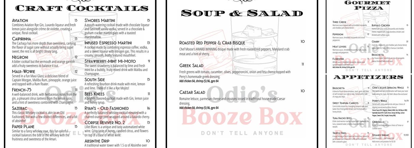 Odie's Pub Menu