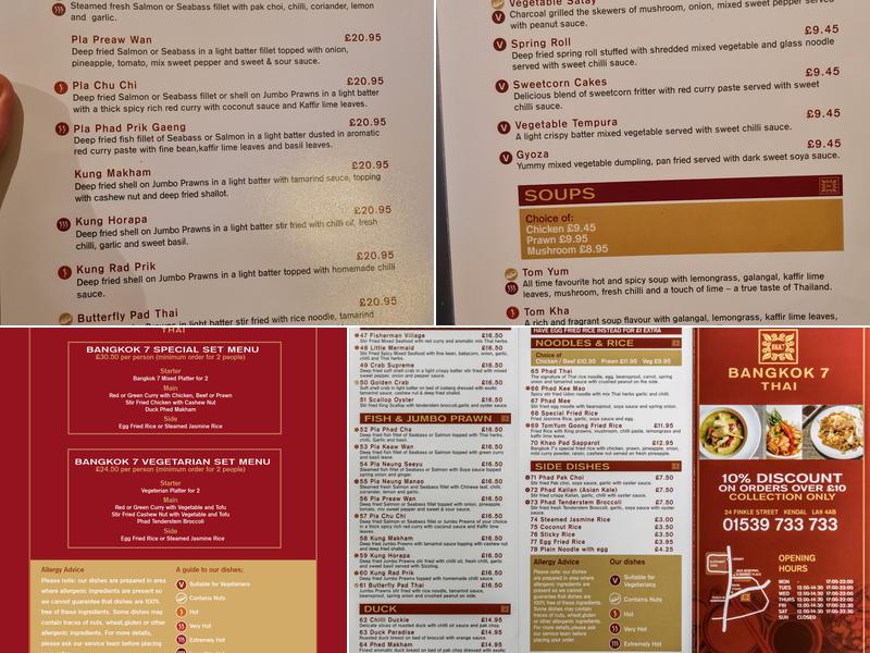 Bangkok 7 Thai Restaurant Menu