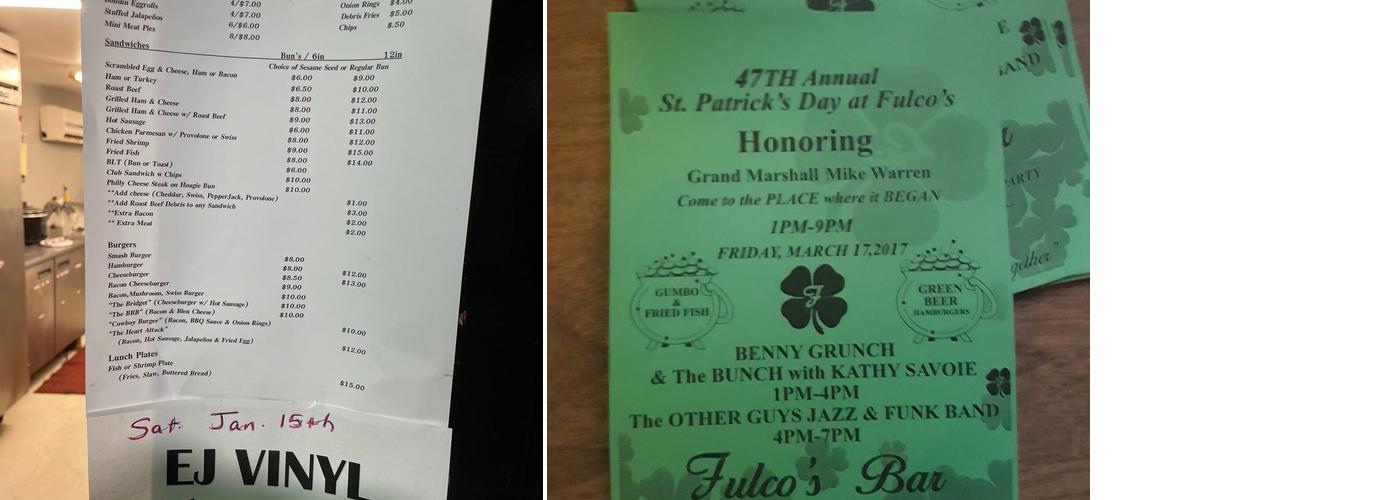 Fulco's Bar Menu