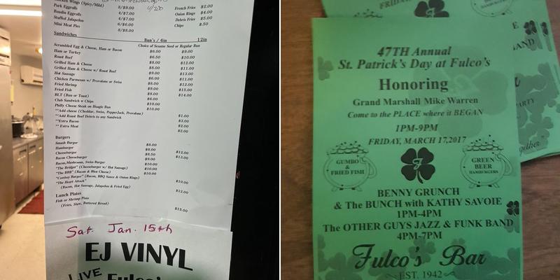 Fulco's Bar Menu