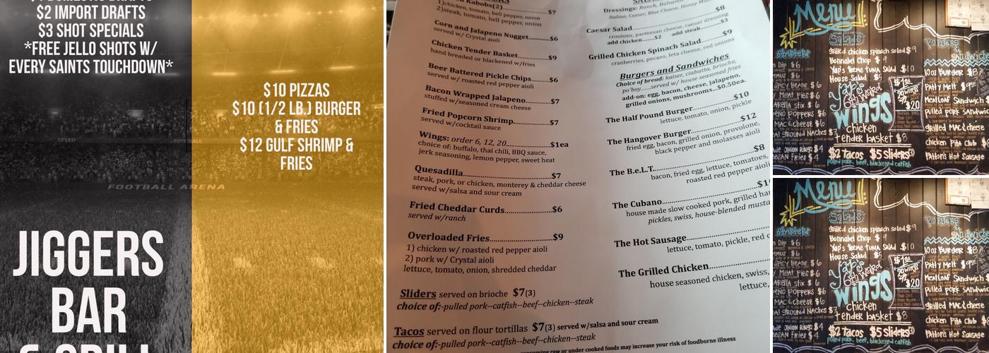 Jiggers Grill Menu