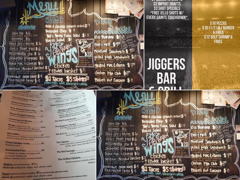 Jiggers Grill Menu