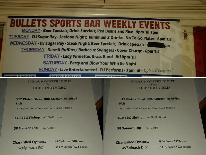 Bullet's Sports Bar Menu