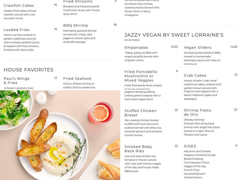 Sweet Lorraine's Jazz Club Menu