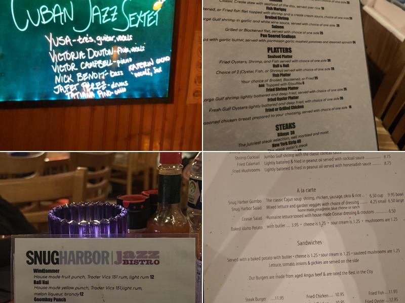 Snug Harbor Jazz Bistro Menu