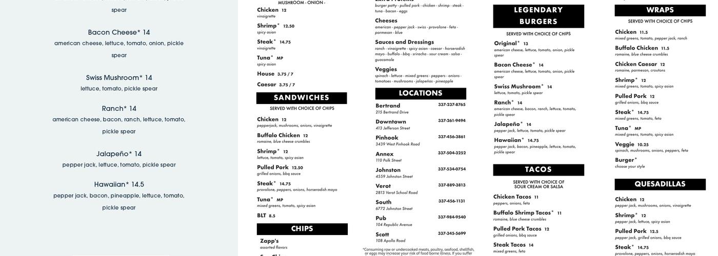 Legends Downtown Menu
