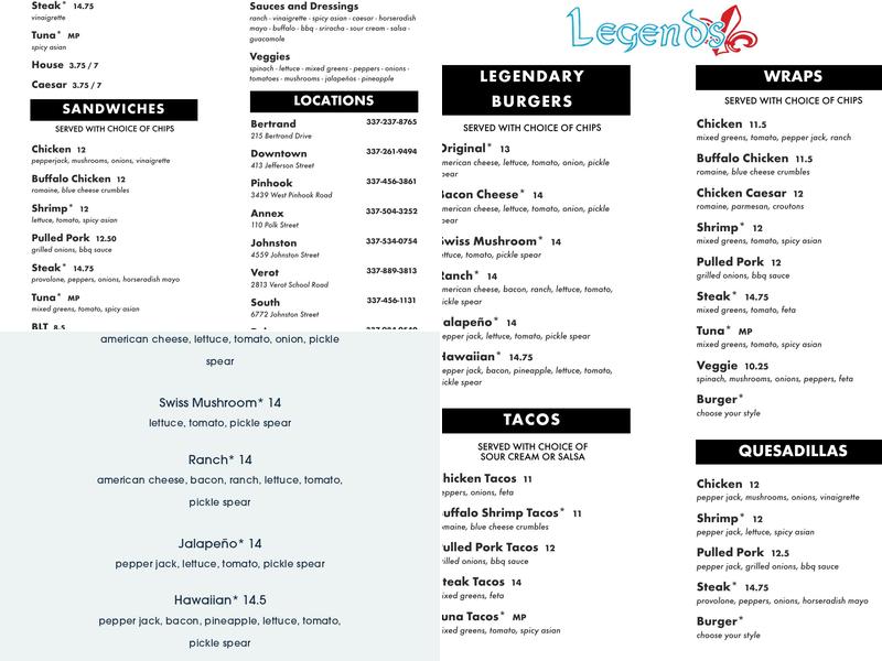 Legends Downtown Menu