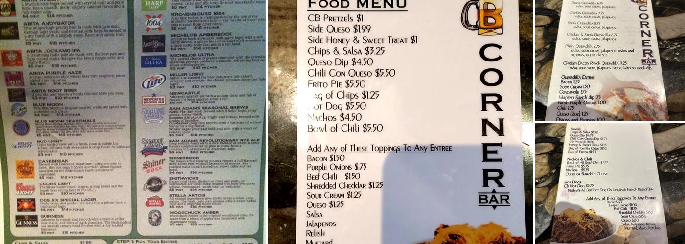 Corner Bar Menu