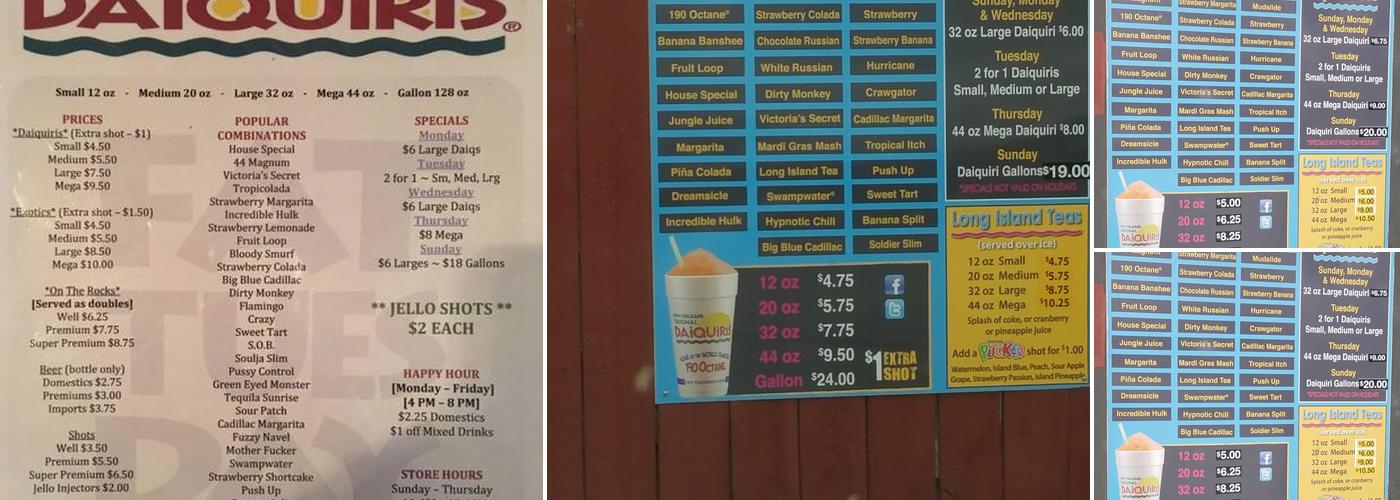 New Orleans Original Daiquiris Menu