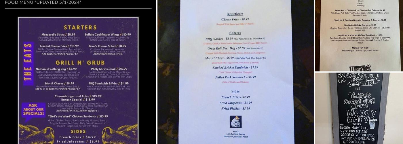 Bear's Menu