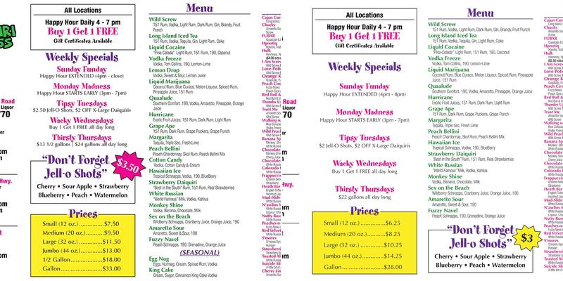 Daiquiri Express South Menu