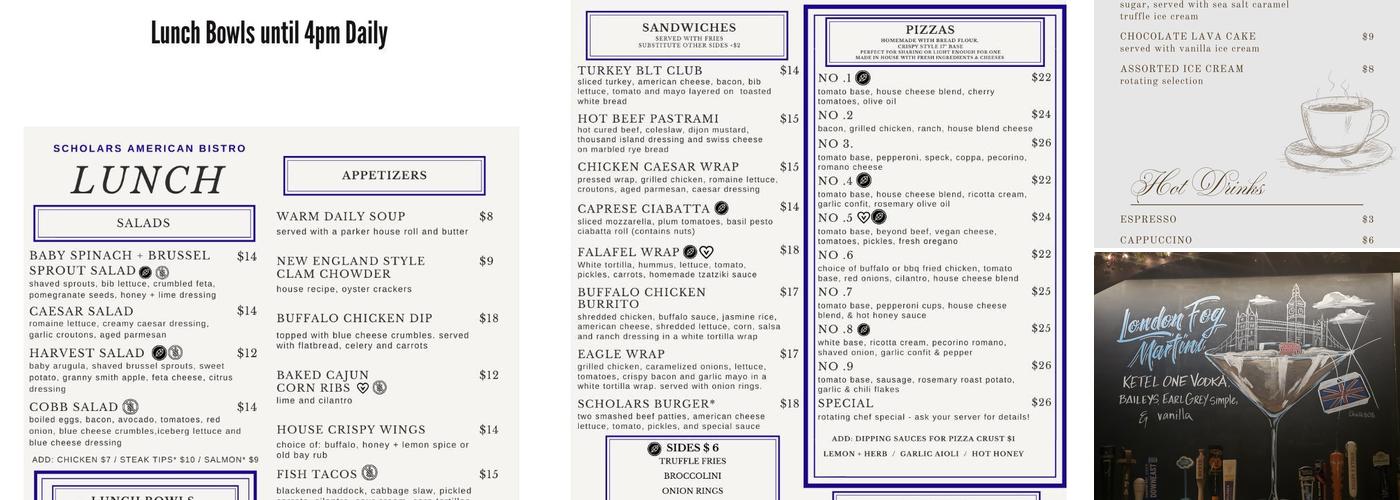 Scholars American Bistro and Cocktail Lounge Menu