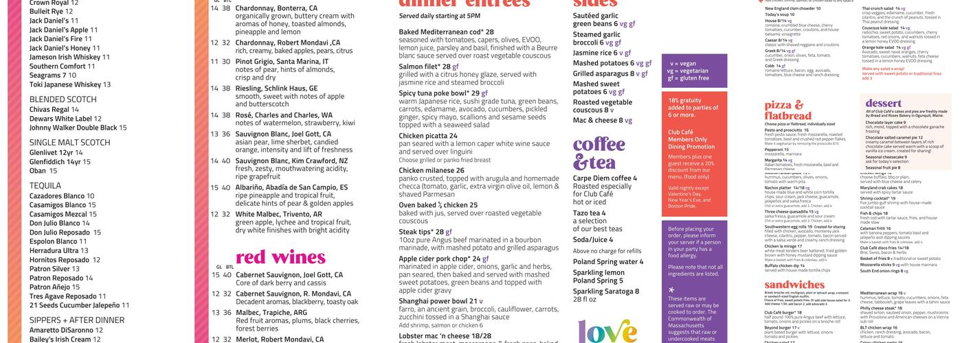 Club Café Menu