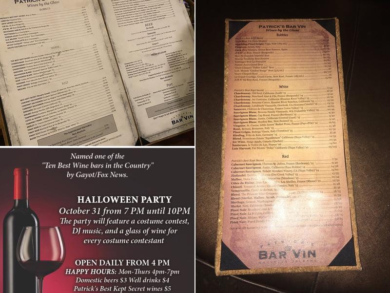 Patrick’s Bar Vin Menu
