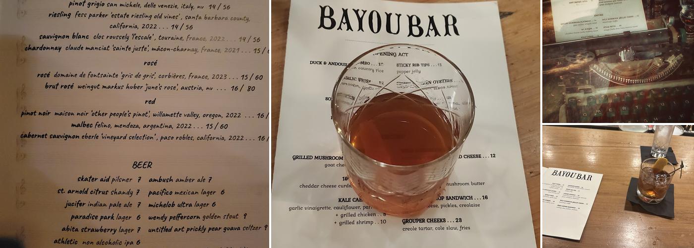 Bayou Bar Menu