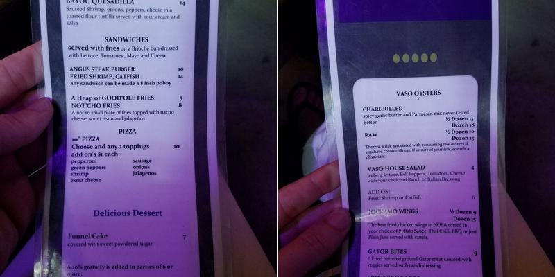 Vaso LLC Menu