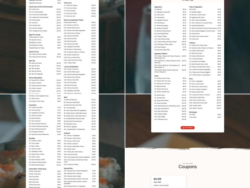 Asian Thai Menu