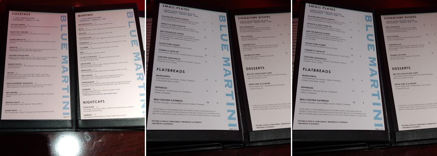 Blue Martini Lounge Menu