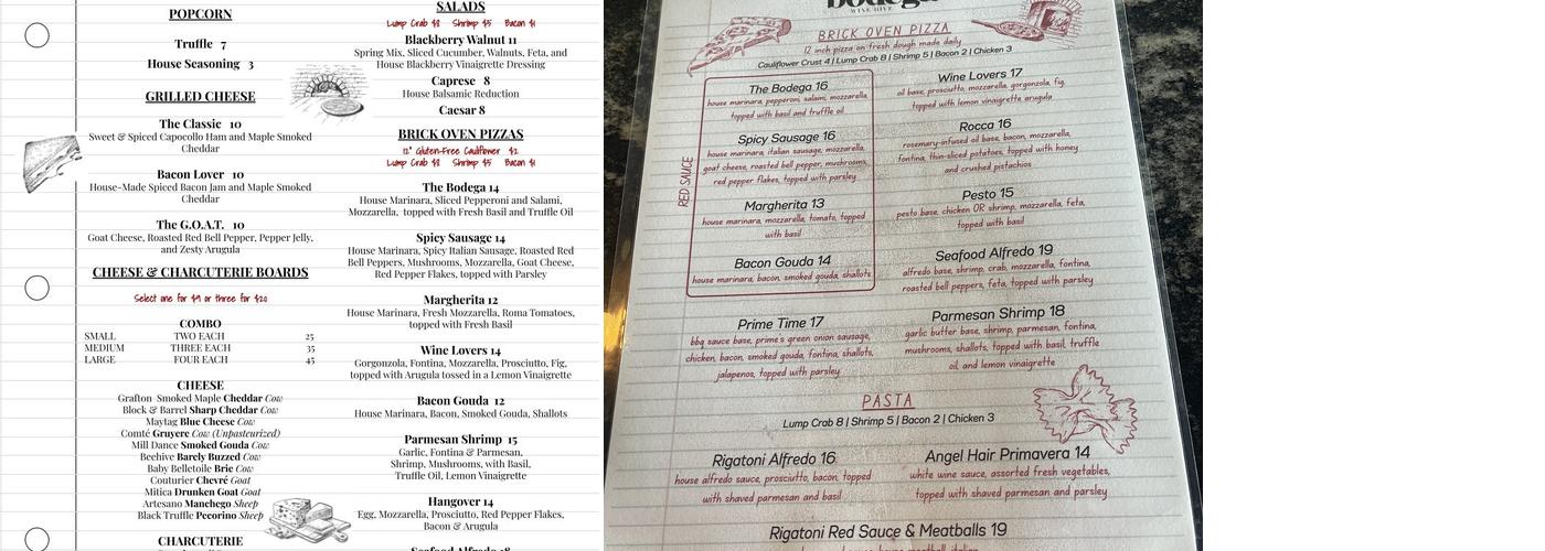 Bodega Wine Dive Menu