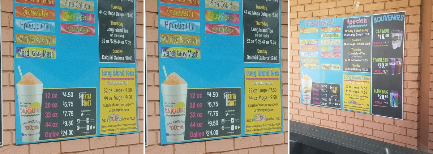 New Orleans Original Daiquiris Veterans Menu