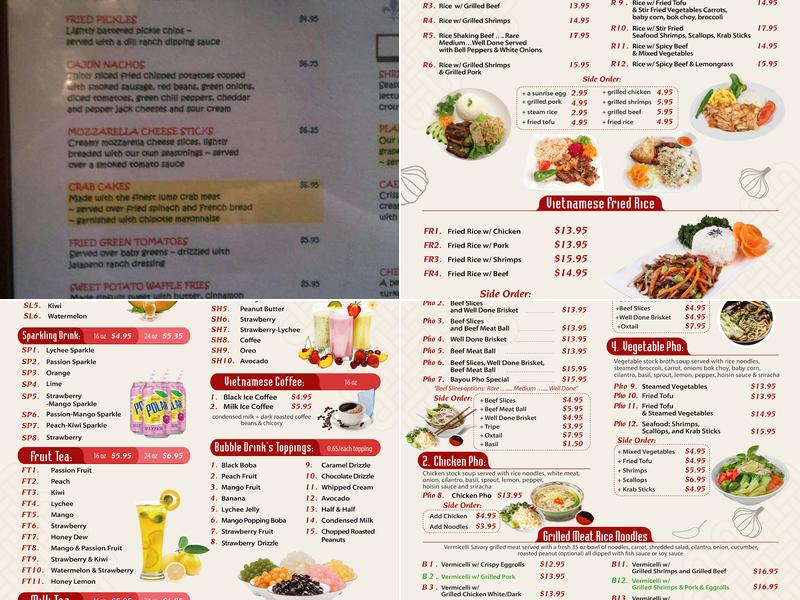 Bayou Bubble Teahouse & Pho Restaurant Menu