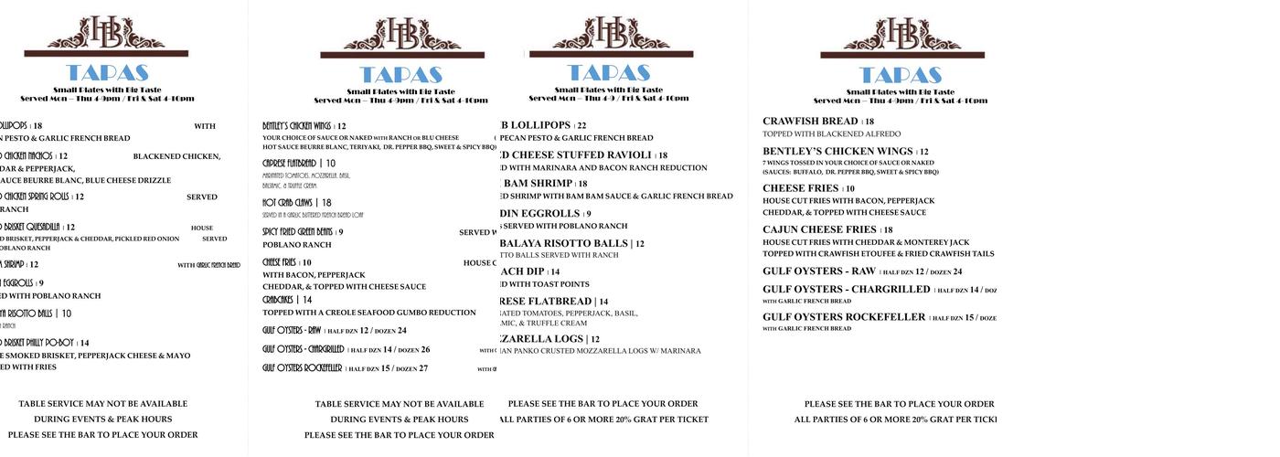 The Mirror Room Menu