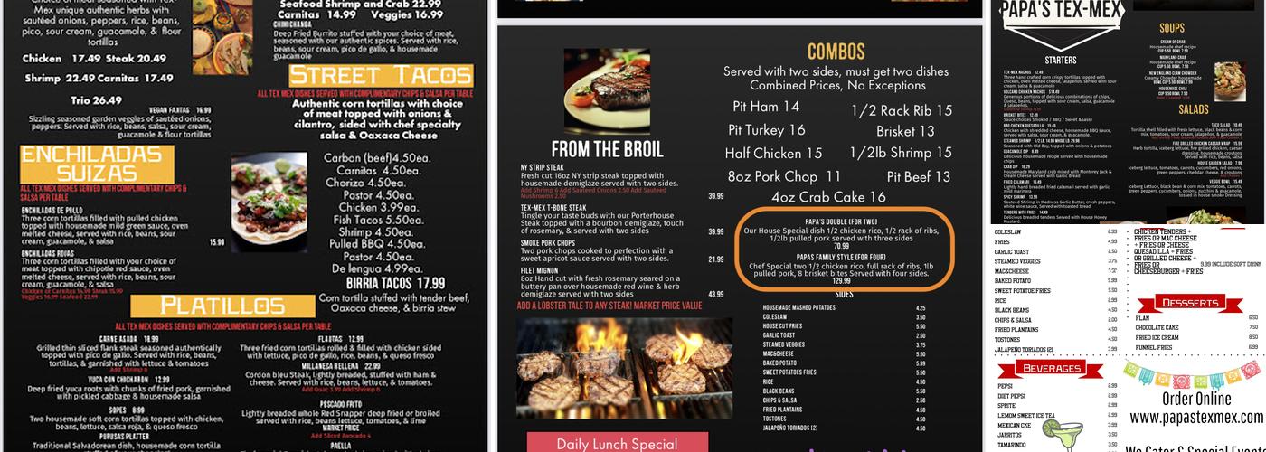 Papa's Smokehouse Saloon Menu