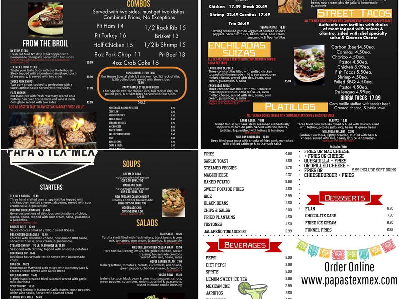 Papa's Smokehouse Saloon Menu