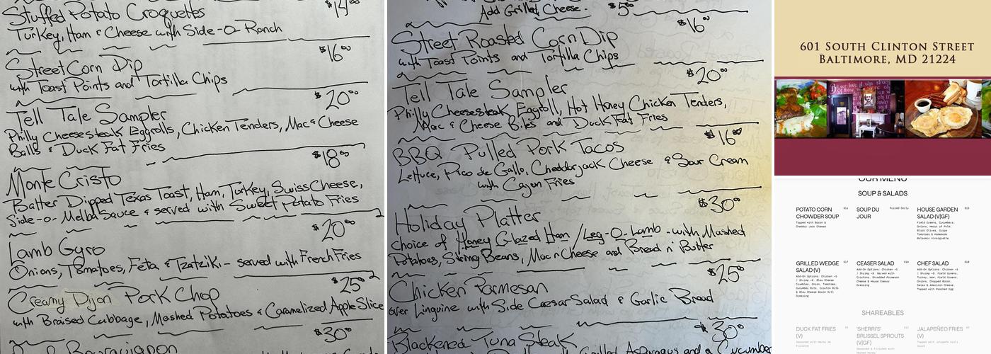 Annabel Lee Tavern Menu