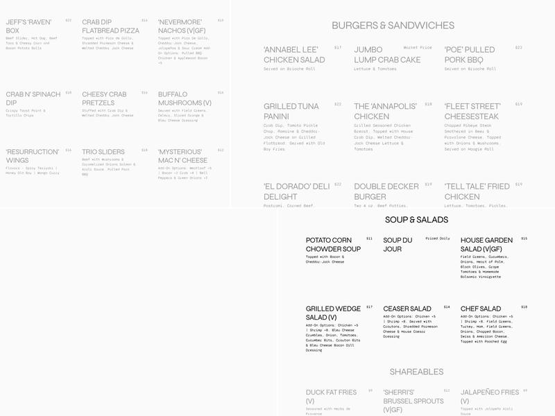 Annabel Lee Tavern Menu