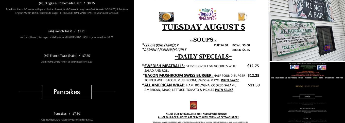 O'Brien's Corner Menu