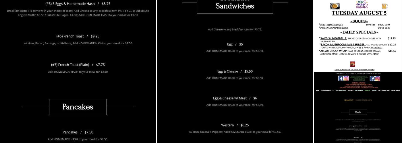 O'Brien's Corner Menu