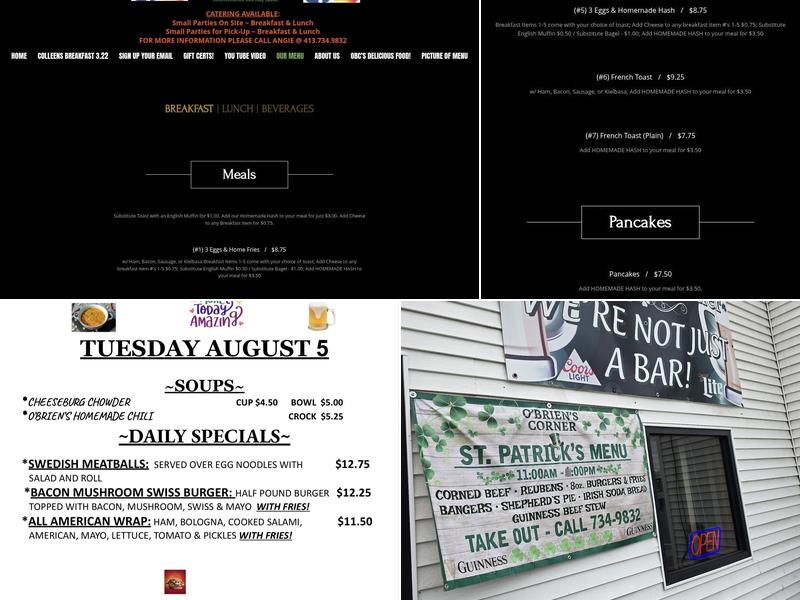 O'Brien's Corner Menu