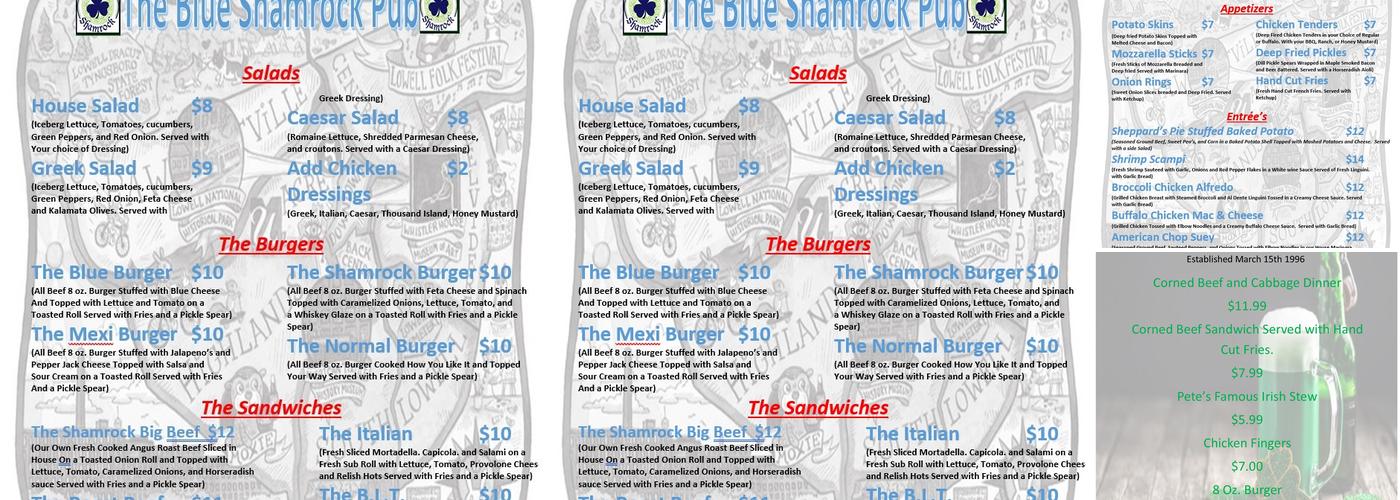 Blue Shamrock Menu