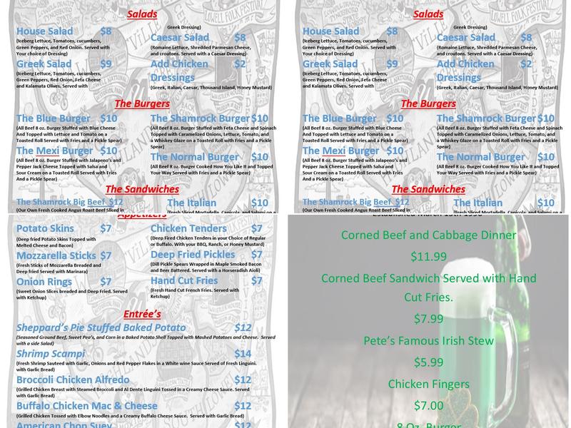 Blue Shamrock Menu
