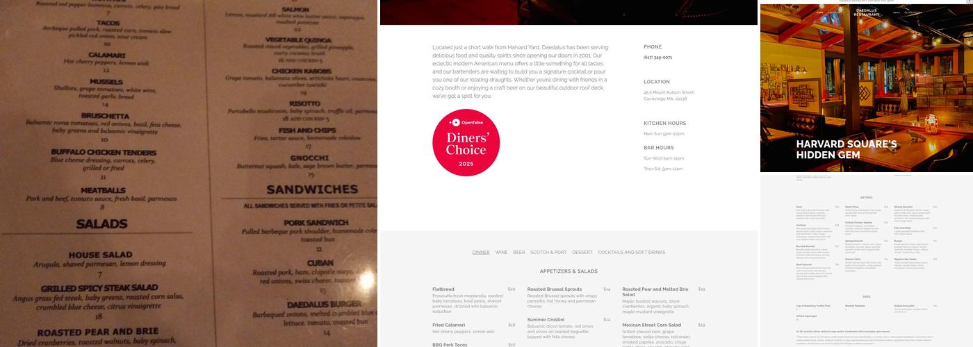 Daedalus Restaurant Menu