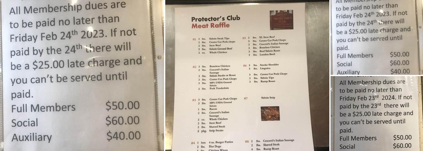 Protector's Club Menu