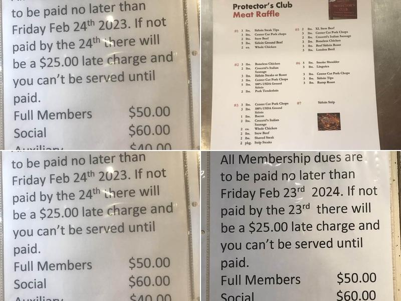 Protector's Club Menu