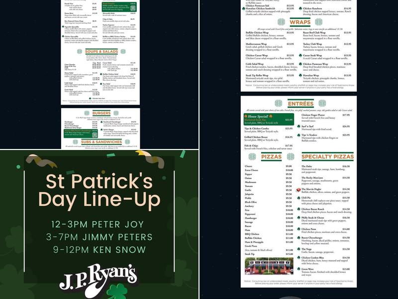 J.P. Ryan's Tavern Menu