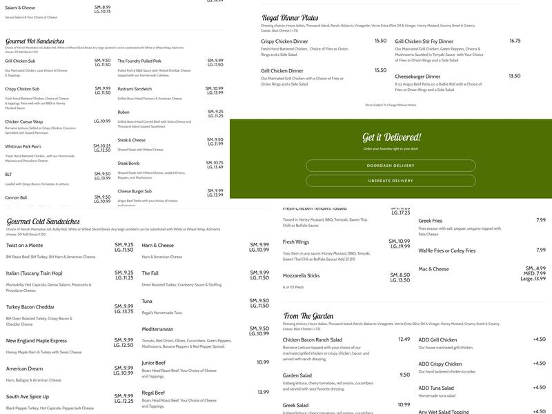 Regal Marketplace LLC Menu