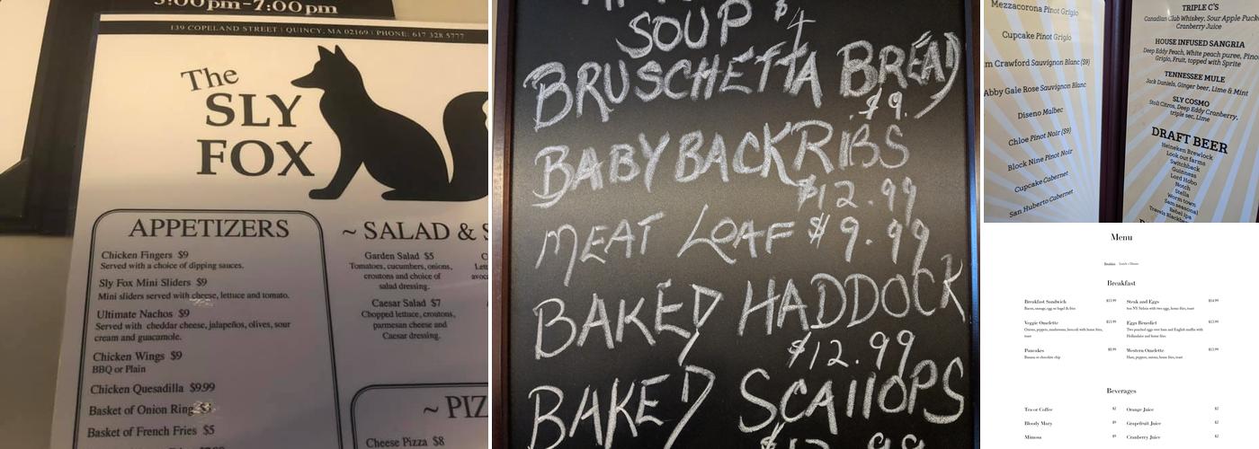 Sly Fox Tavern Menu