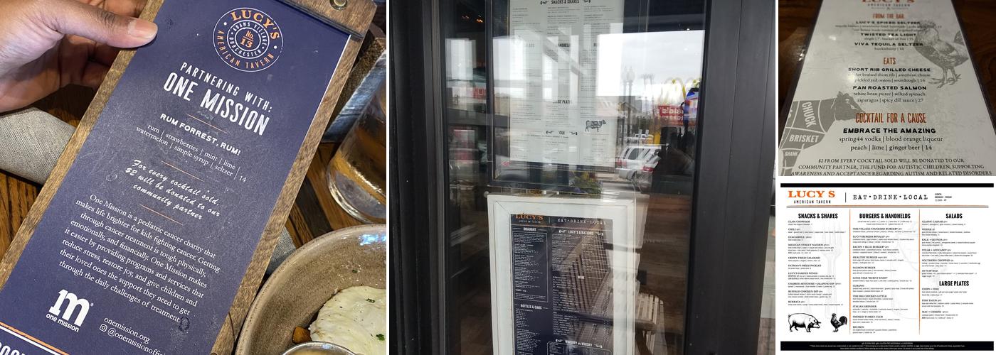 Lucy's American Tavern Menu