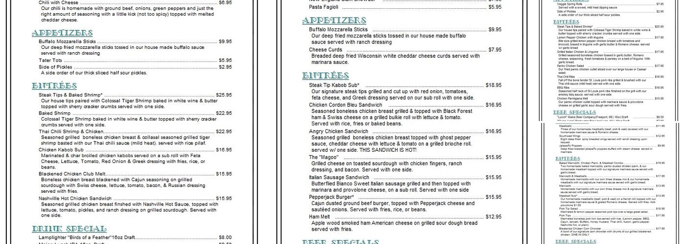 Lazy Dog Sports Bar Menu