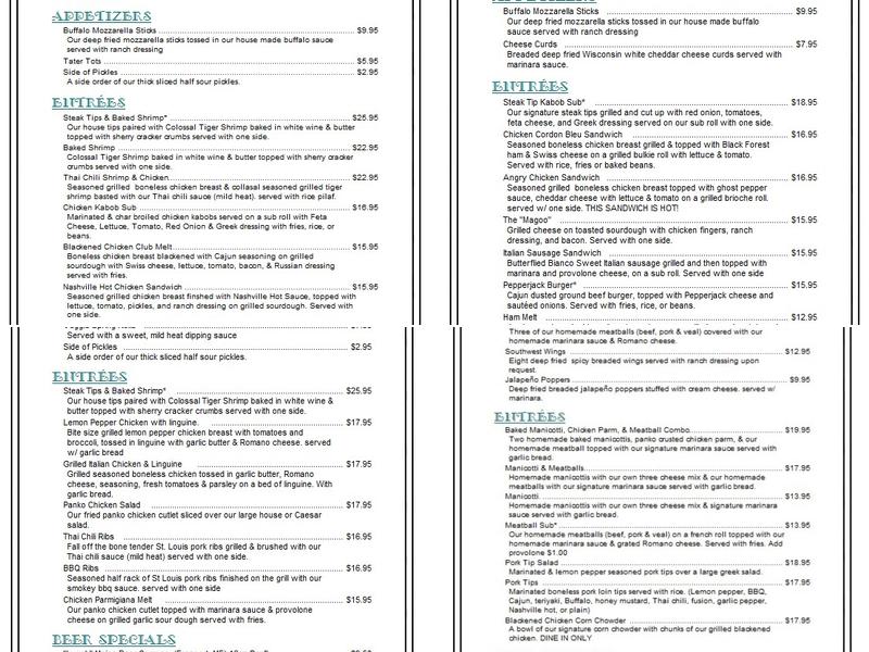 Lazy Dog Sports Bar Menu